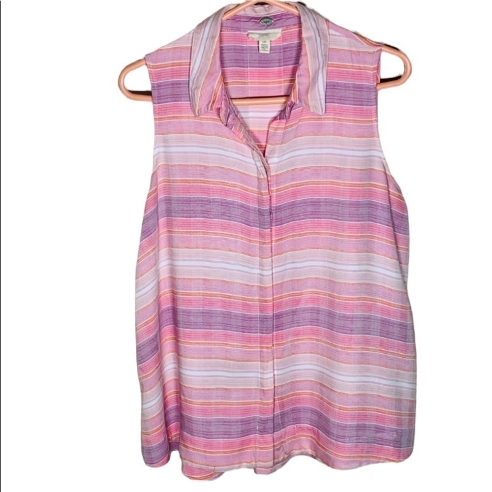🔥🔥Cupio Blush Pink Ivory Stripe Button Front Sleeveless Lightweight Top size L